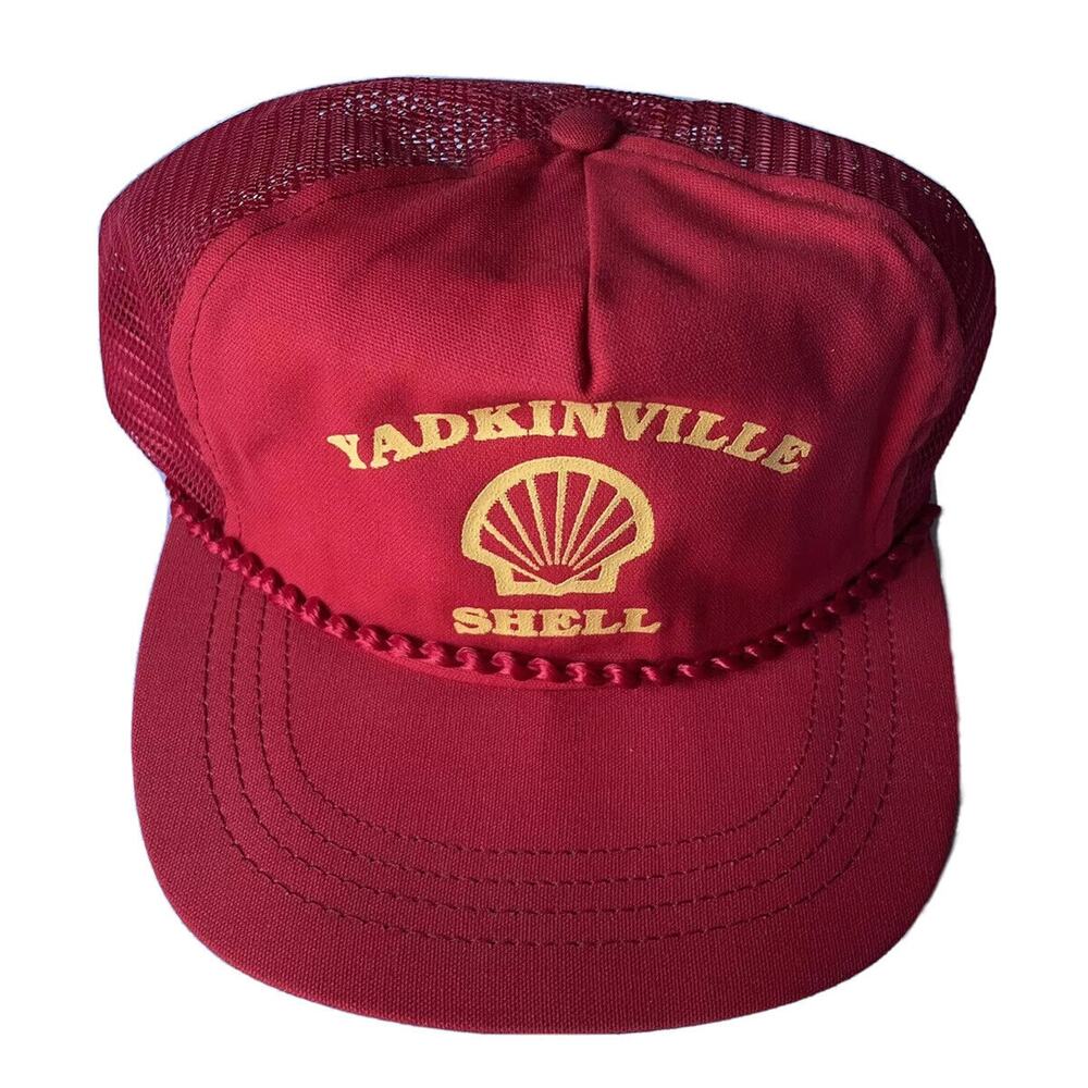 NWOT Yadkinville Shell Gasoline Vintage Made in USA Trucker Hat Cap Red 90s 80s